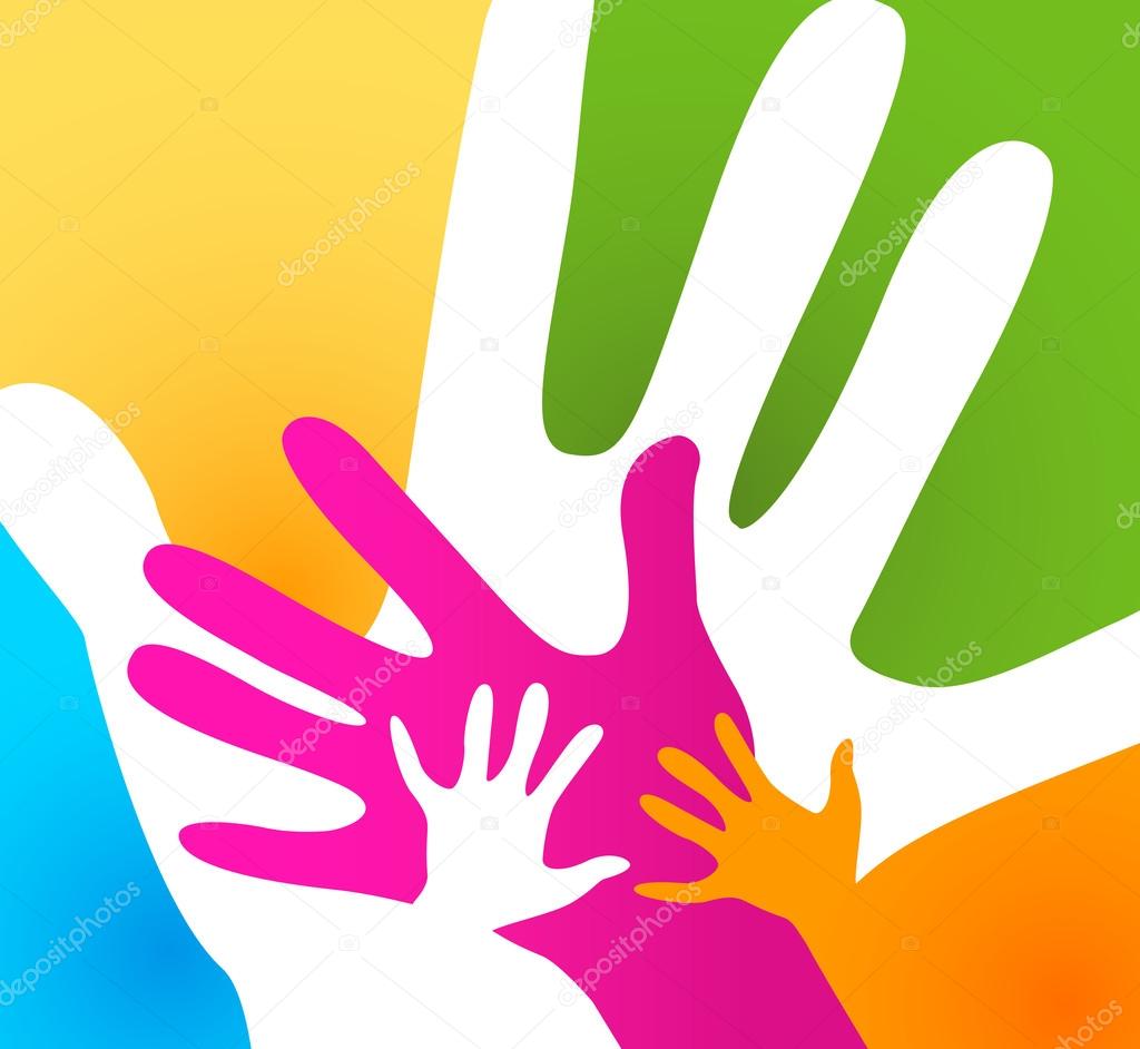 Children and adults hands together