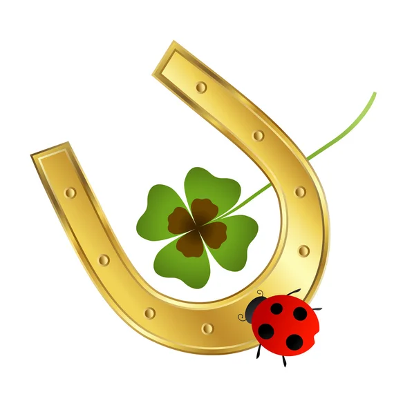 Ladybird, horseshoe and shamrock leaf — Stock Vector