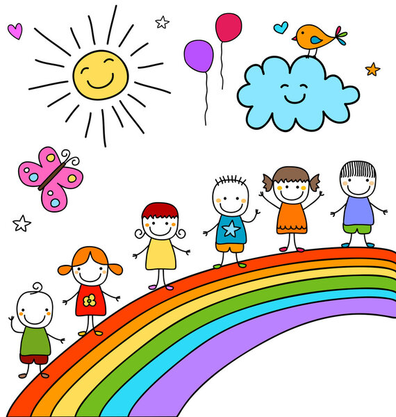kids on rainbow
