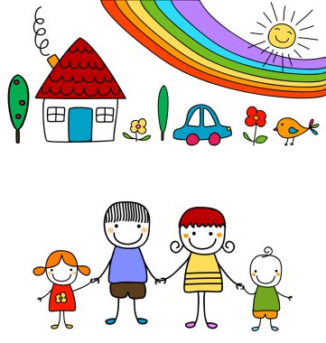 mutlu bir aile ve gökkuşağı