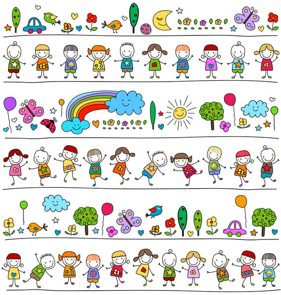 colorful pattern with children and cute nature elements