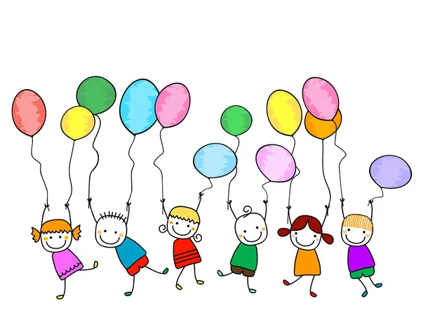 Balonlar ile mutlu çocuklar — Stok Vektör
