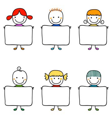 Afiş ile mutlu çocuklar