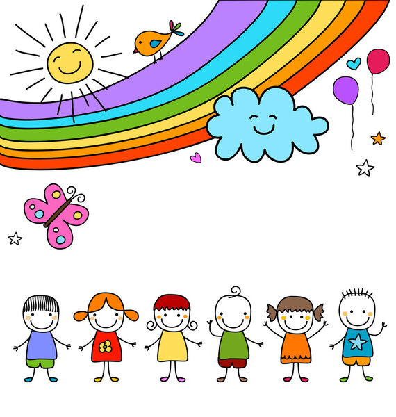 kids group and rainbow