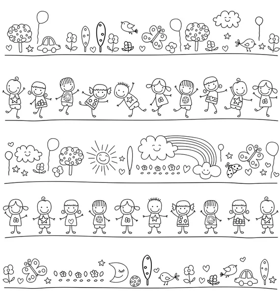 Pattern with children and cute nature elements — Stock Vector