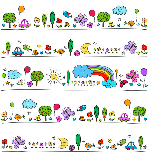 colorful pattern for children with cute nature elements