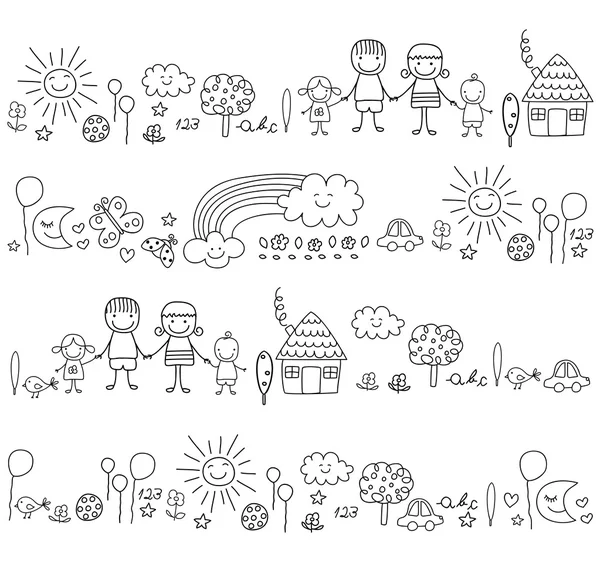 Happy family and cute nature elements — Stock Vector