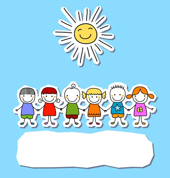 Group of kids with sun — Stock Vector