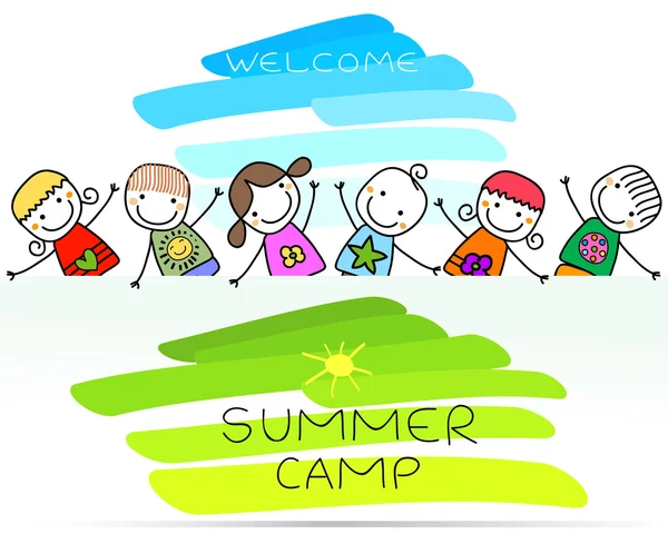 Sommercamp-Plakat mit glücklichen Kindern — Stockvektor