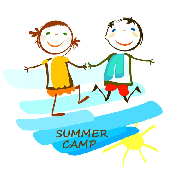 Summer camp poster with happy kids — Stock Vector