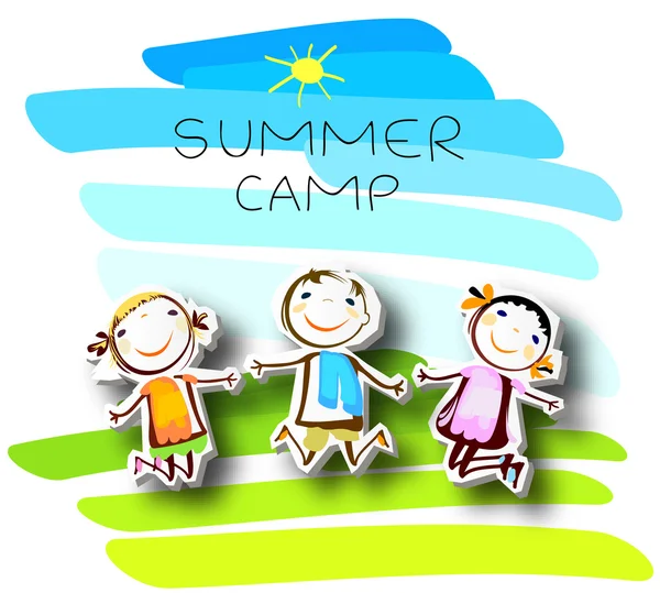 Καλοκαίρι στρατόπεδο αφίσα με ευτυχής παιδιά — Διανυσματικό Αρχείο