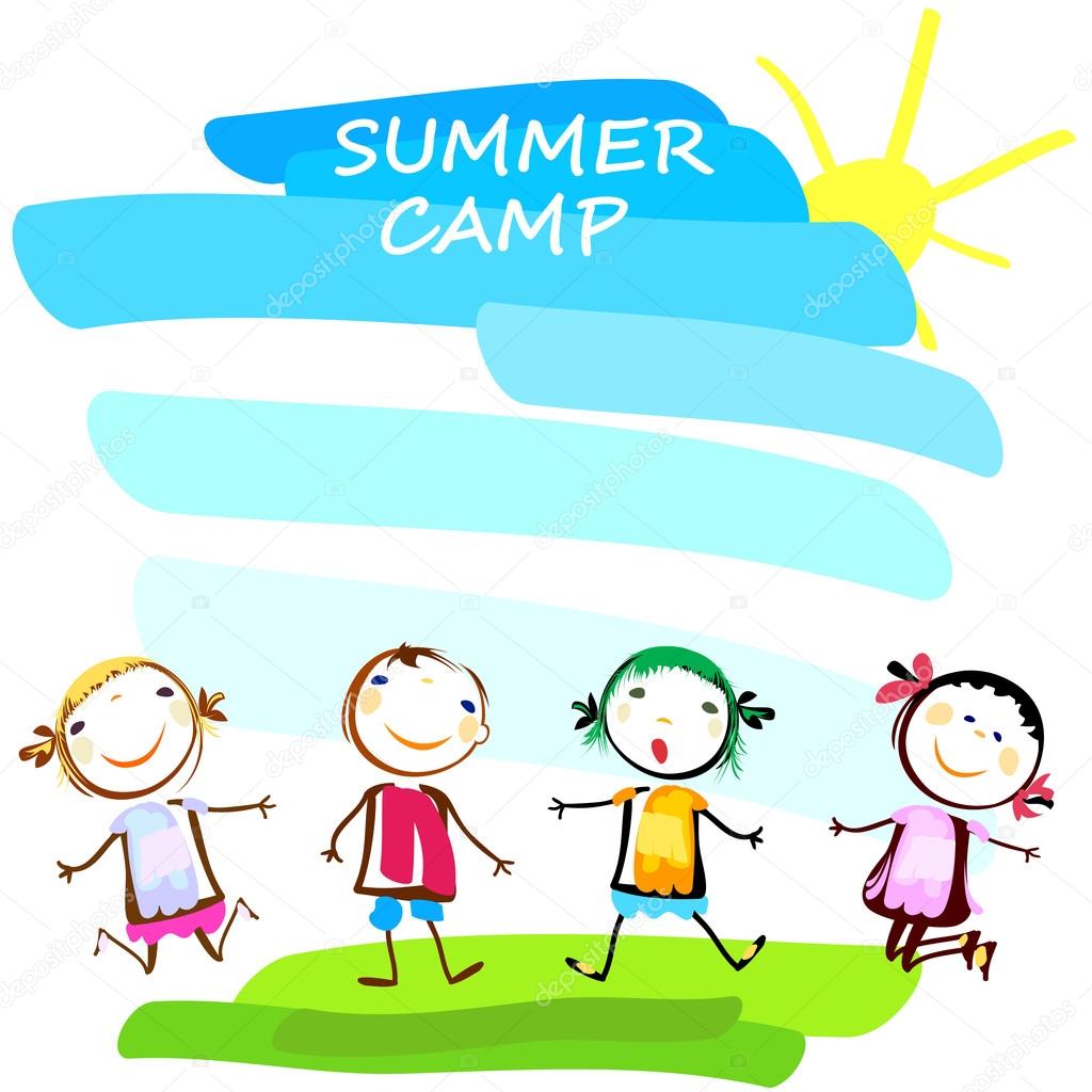 summer camp poster with happy kids