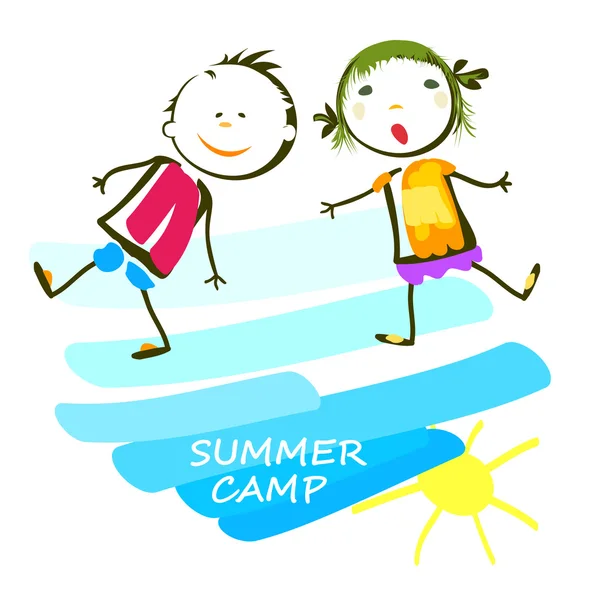 행복 한 아이 들과 함께 여름 캠프 포스터 — 스톡 벡터
