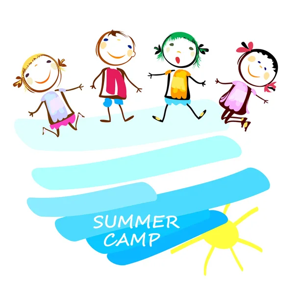 Καλοκαίρι στρατόπεδο αφίσα με ευτυχής παιδιά — Διανυσματικό Αρχείο
