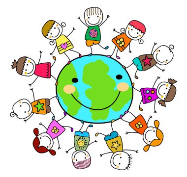 mutlu çocuklar dünya gezegenin oynarken