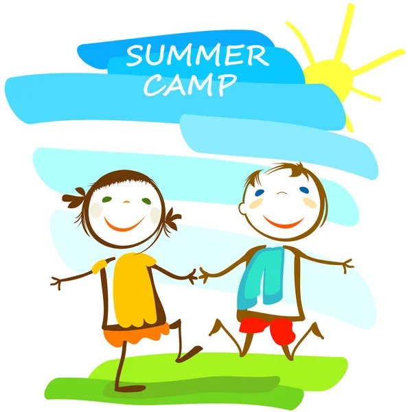 Affiche du camp d'été avec des enfants heureux — Image vectorielle