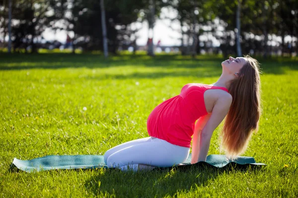 Bella donna incinta in posa yoga — Foto Stock