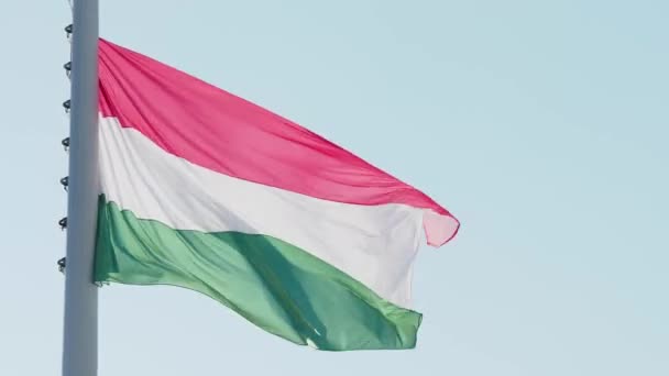 Hungary flag fluttering in the wind. National flag against a blue sky, — Stock Video