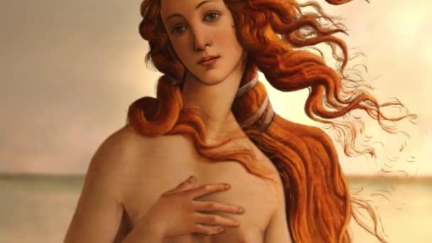 El nacimiento de Venus, pintura animada de Sandro Botticelli, Historia del arte renacentista. — Vídeo de stock