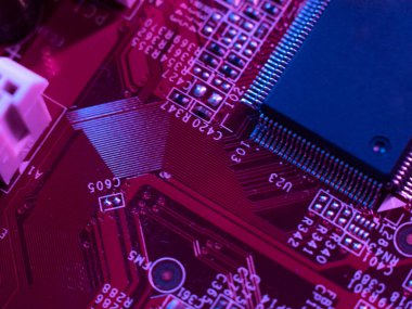 Mikroçipler, bilgisayar kartları, yakın çekim, düşük alan derinliği,