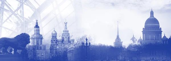 Saint Petersburg Russia skyline silhouette, symbols of the city — Stock Photo, Image