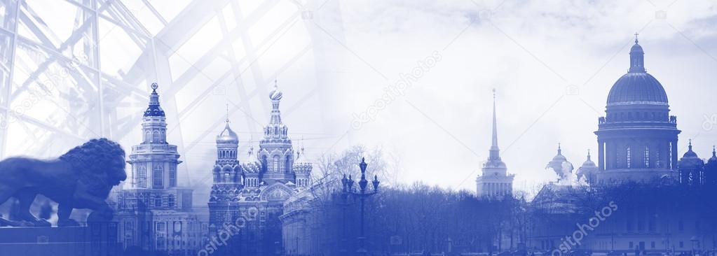Saint Petersburg Russia skyline silhouette, symbols of the city
