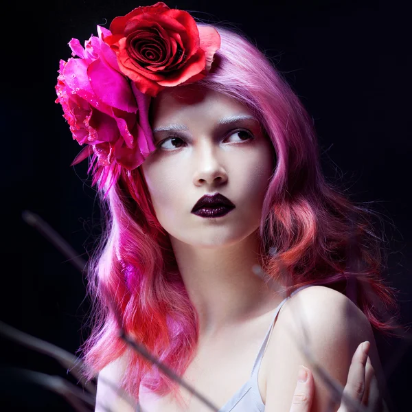 Beautiful girl with pink hair,  delightful bright image — Stock Photo, Image