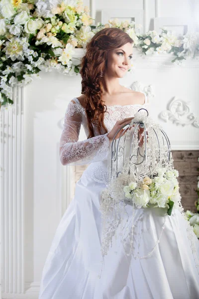 Portrait of beautiful bride. Wedding dress. Decoration — Stock Photo, Image