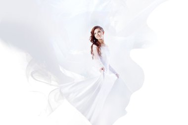 Güzel gelin gelinlik, yumuşak arka plan   