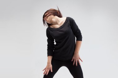 atletik kız Studio, sağda metin için yer poz