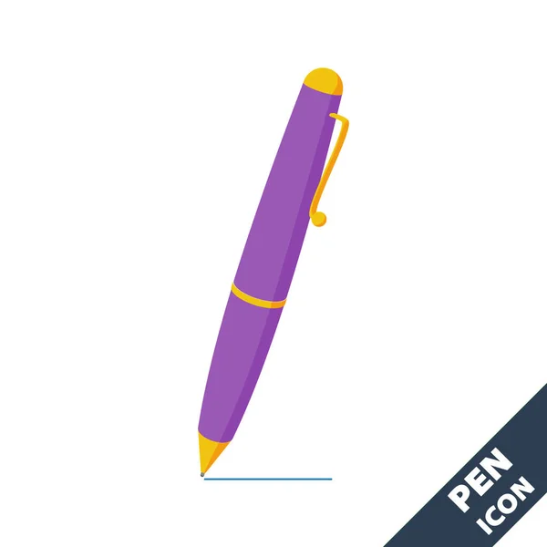 Tükenmez kalem simgesi. Beyaz arkaplanda düz biçimde mavi 3D vektör çizimi.