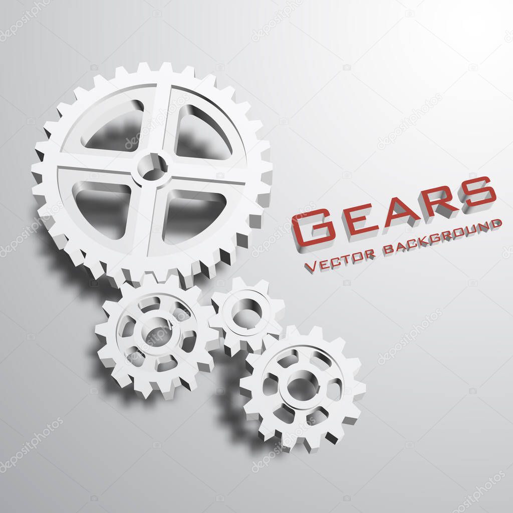 Gears 3d grayscale background. Engineering vector illustration. Abstract background for the technical site page: support, engineering, development, other.