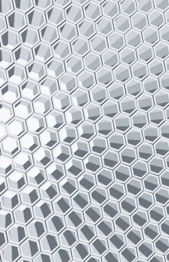 İçi boş altıgenlerden yapılmış soyut geometrik gri 3D arkaplan. Vektör illüstrasyonu.