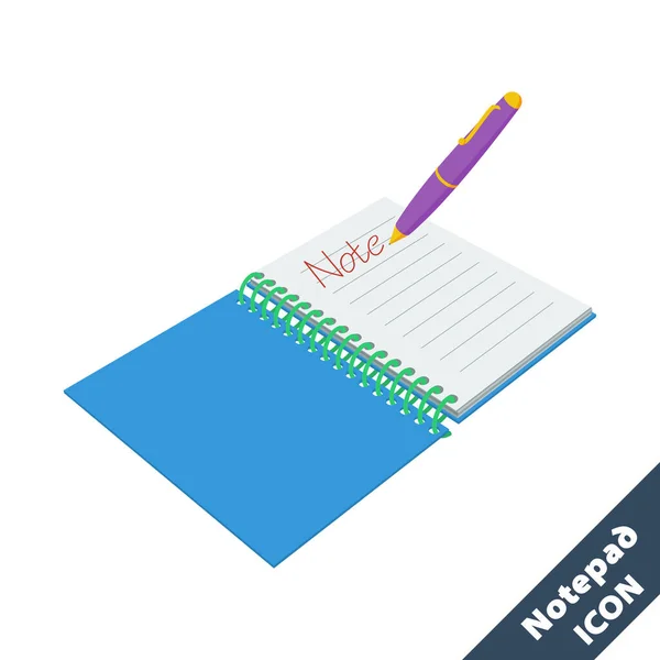 Notepad Pen Icon Vector Illustration Flat Style Isolated White Background — Stock Vector