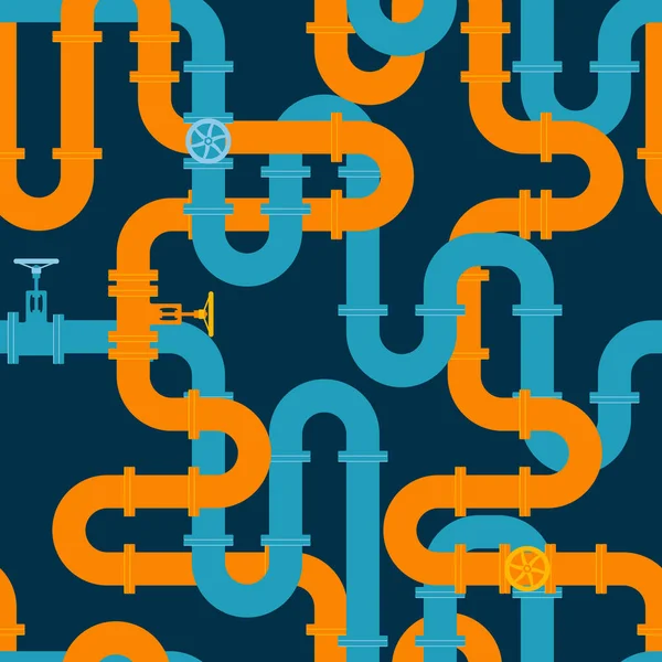 Modèle Sans Soudure Pipeline Tuyaux Bleu Orange Entrelacés Avec Robinets — Image vectorielle