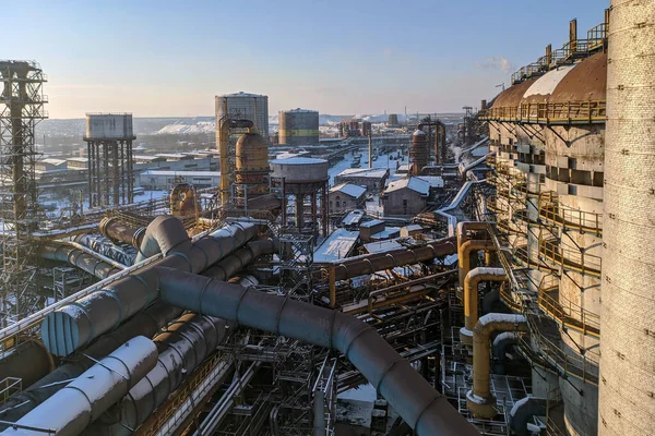 View Height Blast Furnace Shop Metallurgical Enterprise Winter Industrial Landscape — Stock Photo, Image