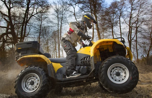 Dirt spinning das rodas de quadriciclo ATV Imagens Royalty-Free