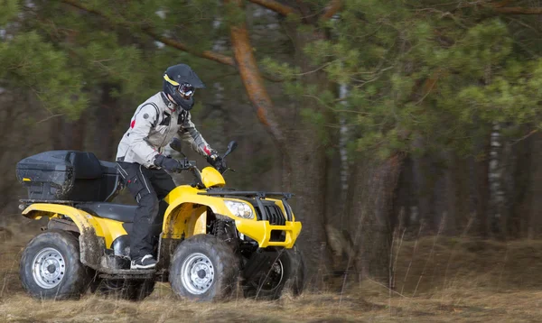 Man rida smutsiga 4 x 4 Atv fyrhjuling Stockfoto