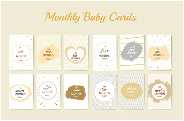 Month Cards Milestone Invitation Baby Shower Beige Grey — Stock Vector