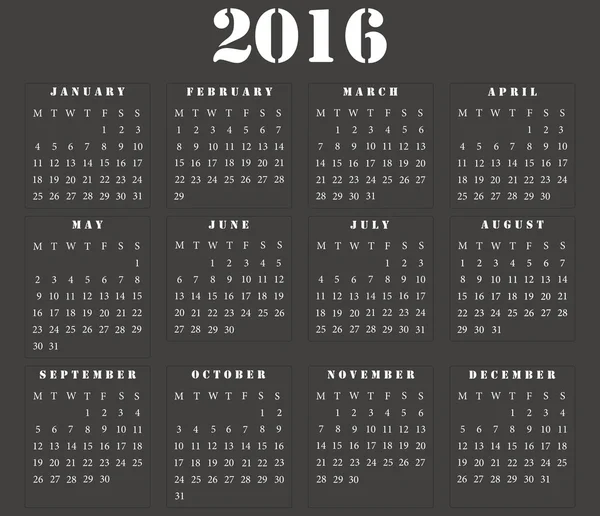 Simple european square calendar 2016 Stock Photo