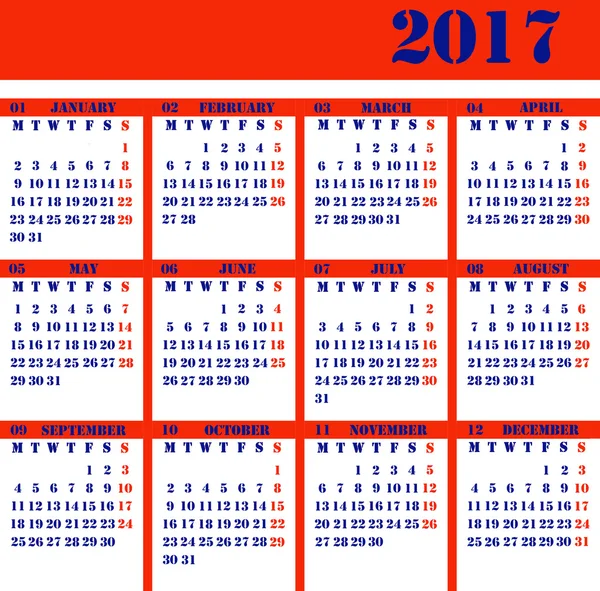 Kalender voor het jaar 2017 — Stockfoto