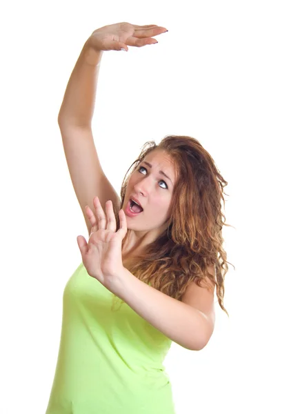 Çekici kadın savunma ellerini tutar — Stok fotoğraf