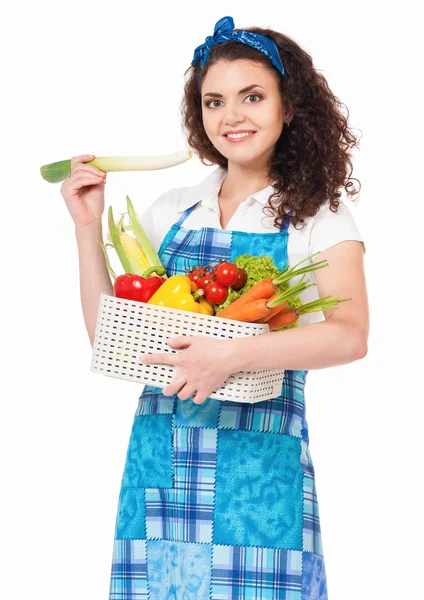 Housewife with fresh vegetables — Stock Photo, Image