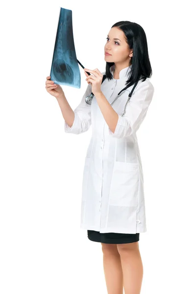 Female doctor examining an x-ray picture — Stock Photo, Image