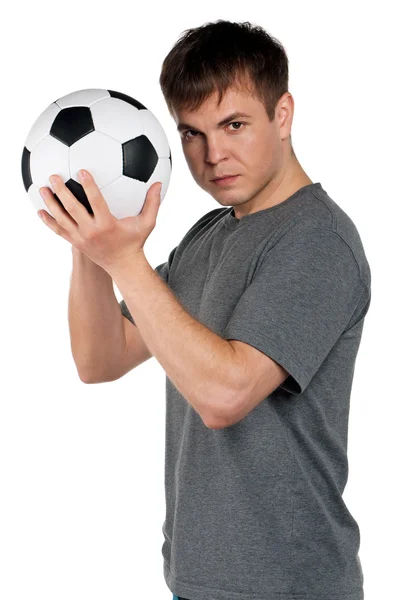 Klasik futbol topu ile adam — Stok fotoğraf