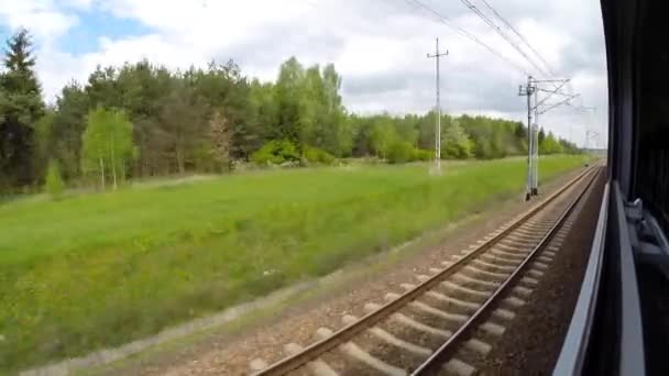 View from moving train of railway — Stock Video