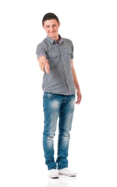 genç adam el sallayarak