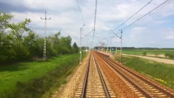 View from moving train of railway — Stock Video