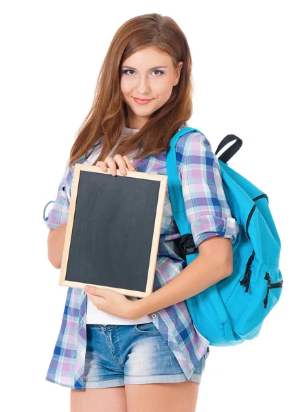 Meisje met kleine blackboard — Stockfoto