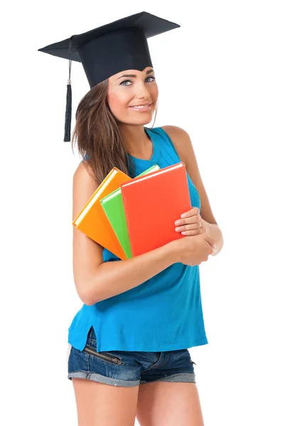 Menina com chapéu de formatura — Fotografia de Stock